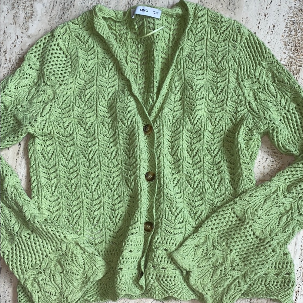 Mango Light Green Textured Cardigan